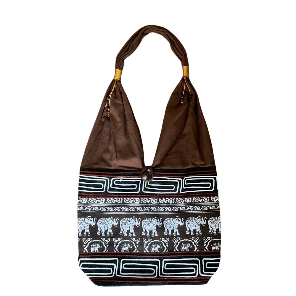 Elephant Print Boho Hobo Shoulder Bag Brown Tribal Ethnic Tote Purse Women